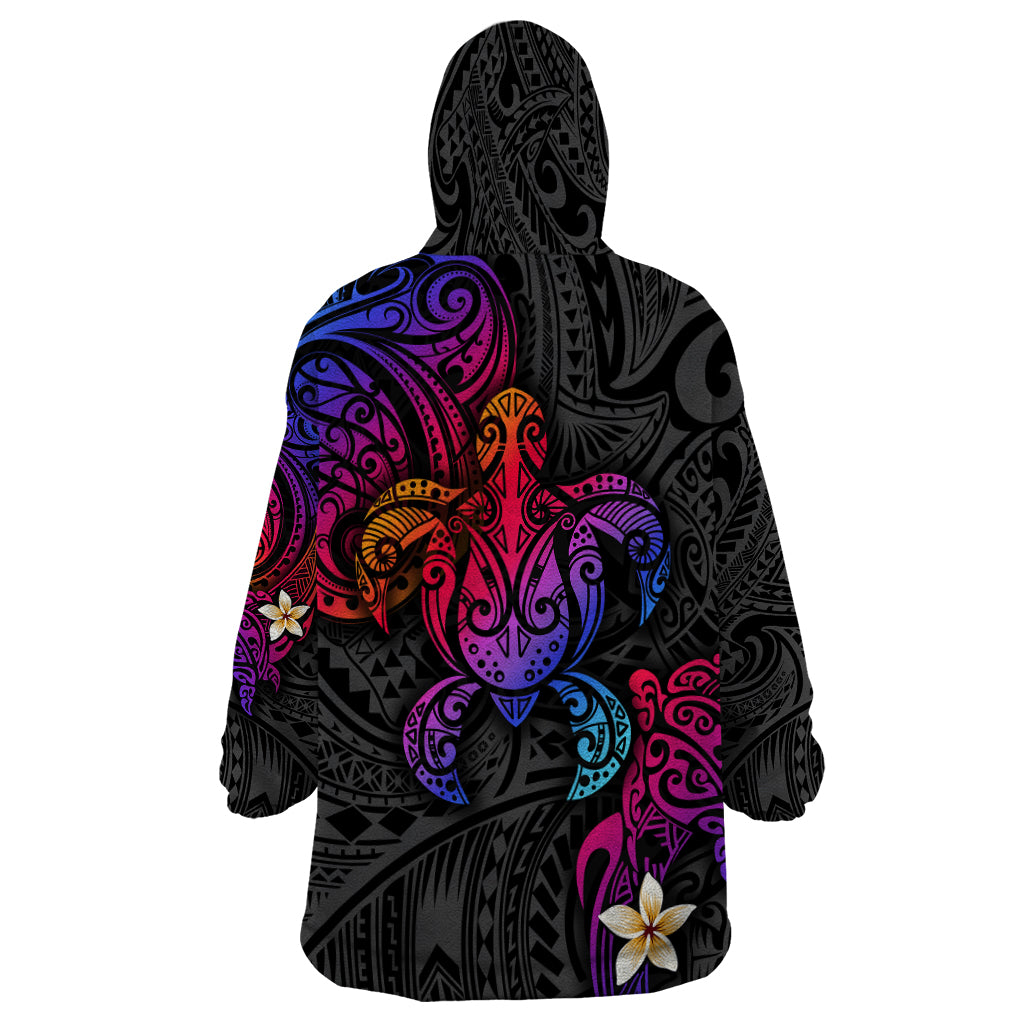 Turtle and Plumeria - Polynesian Wearable Blanket Hoodie - Wonder Print Shop