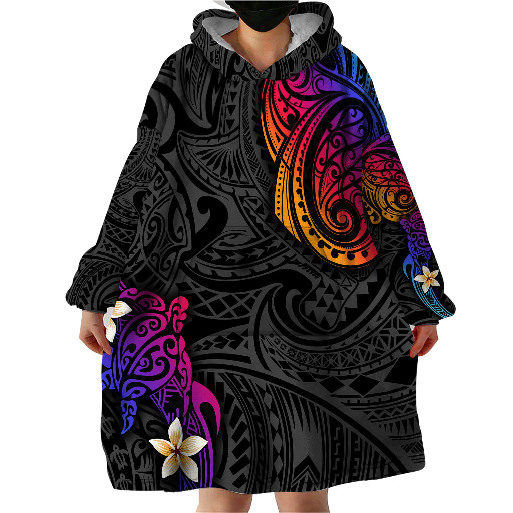 Turtle and Plumeria - Polynesian Wearable Blanket Hoodie - Wonder Print Shop