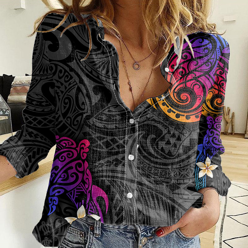 Turtle and Plumeria - Polynesian Women Casual Shirt - Wonder Print Shop