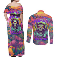 I'm Not Perfect But I'm 100% Me Couples Matching Off Shoulder Maxi Dress and Long Sleeve Button Shirts - Wonder Print Shop