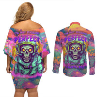 I'm Not Perfect But I'm 100% Me Couples Matching Off Shoulder Short Dress and Long Sleeve Button Shirts - Wonder Print Shop