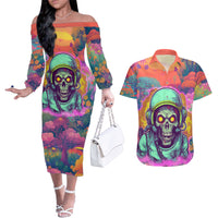 I'm Not Perfect But I'm 100% Me Couples Matching Off The Shoulder Long Sleeve Dress and Hawaiian Shirt - Wonder Print Shop