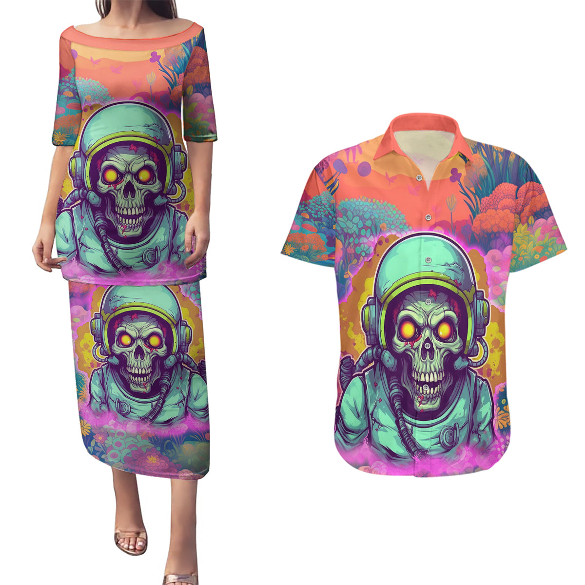 I'm Not Perfect But I'm 100% Me Couples Matching Puletasi Dress and Hawaiian Shirt - Wonder Print Shop