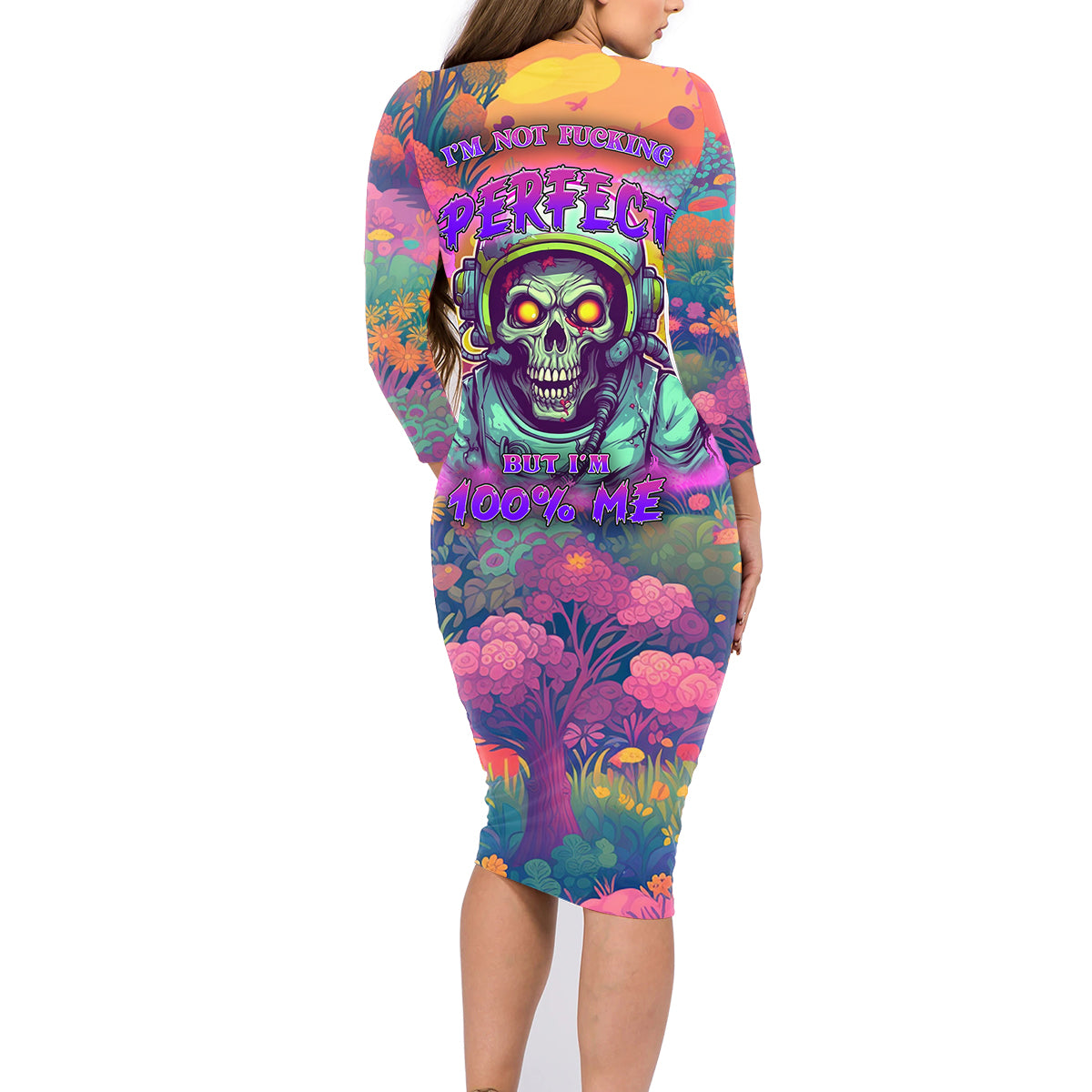 I'm Not Perfect But I'm 100% Me Family Matching Long Sleeve Bodycon Dress and Hawaiian Shirt - Wonder Print Shop