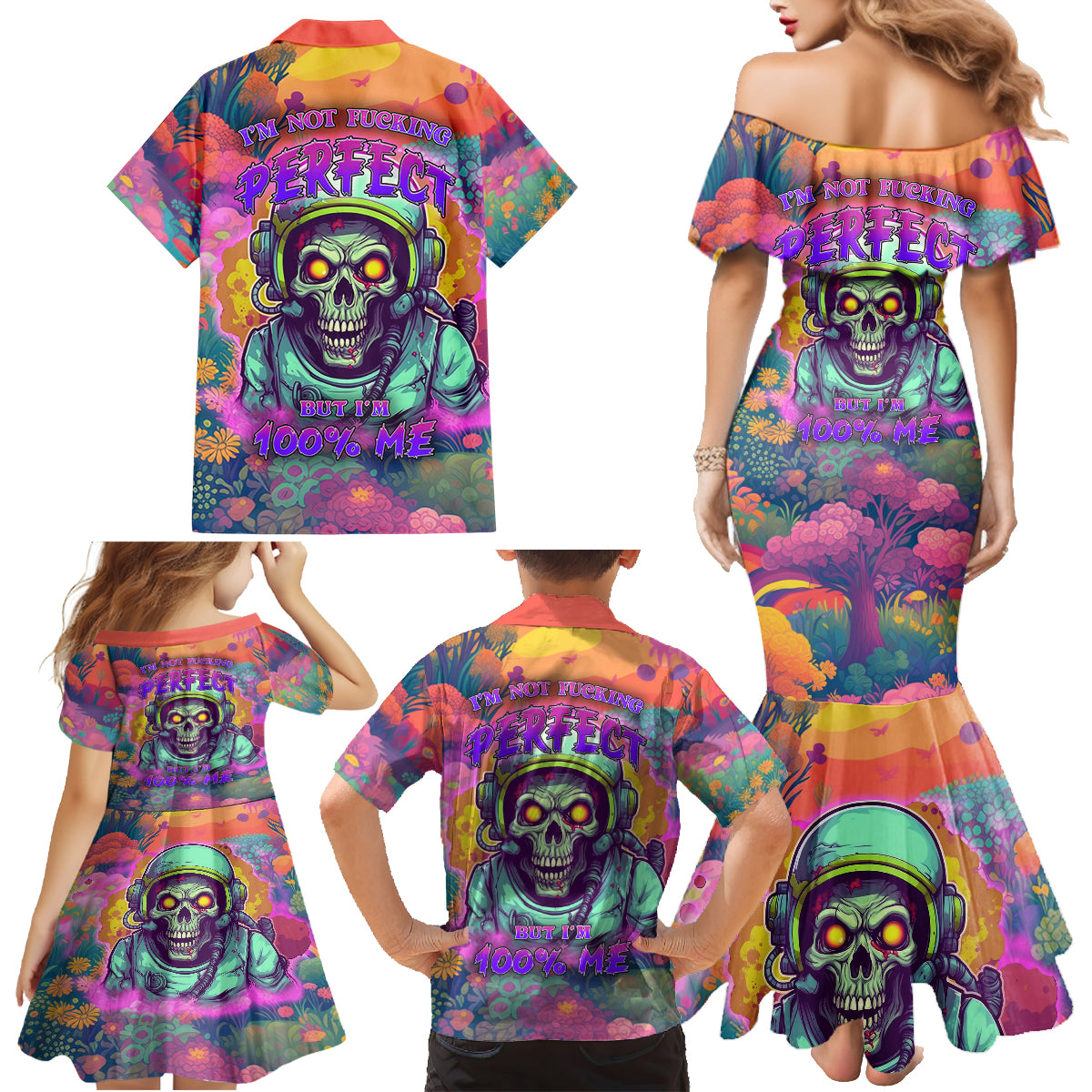 I'm Not Perfect But I'm 100% Me Family Matching Mermaid Dress and Hawaiian Shirt - Wonder Print Shop