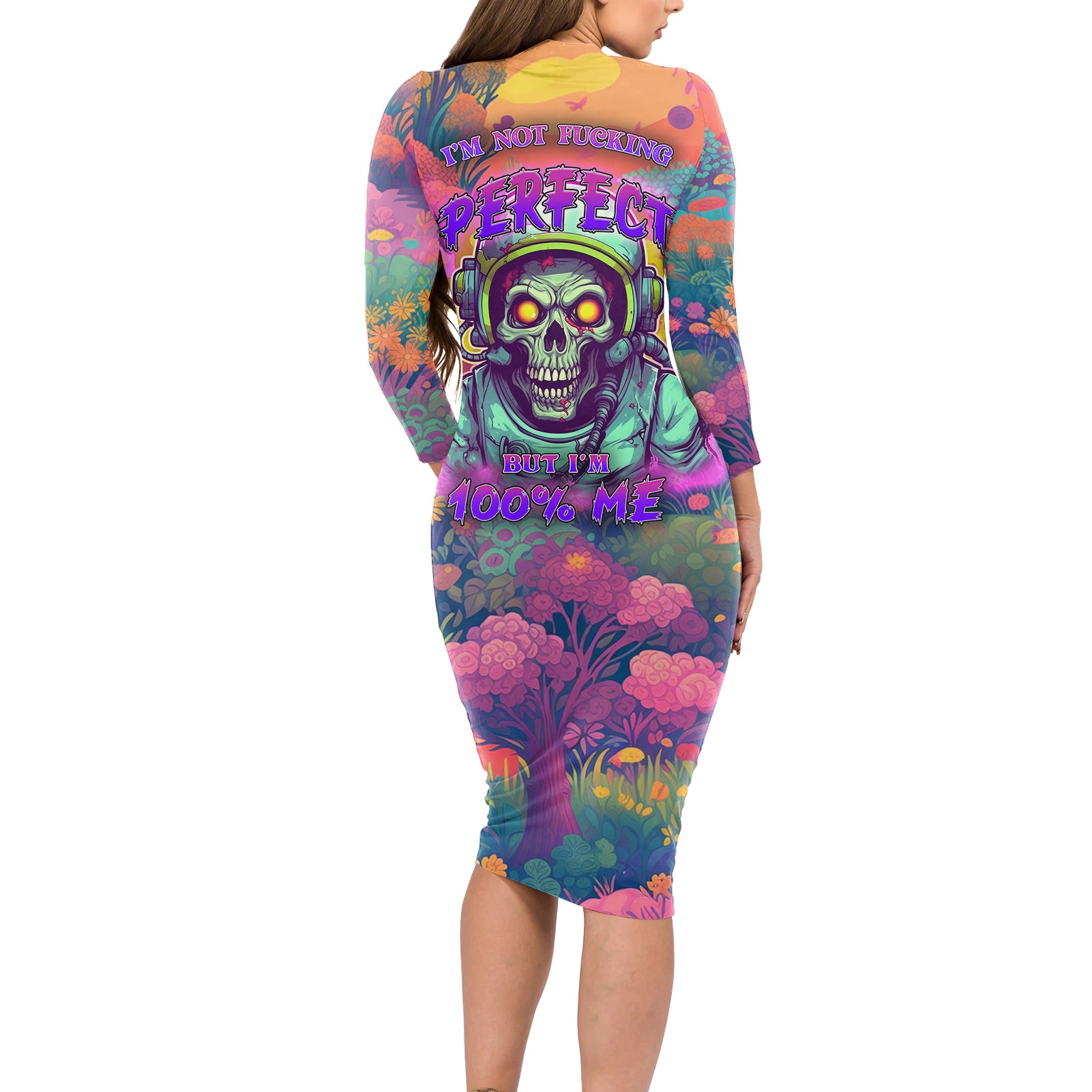 I'm Not Perfect But I'm 100% Me Long Sleeve Bodycon Dress - Wonder Print Shop