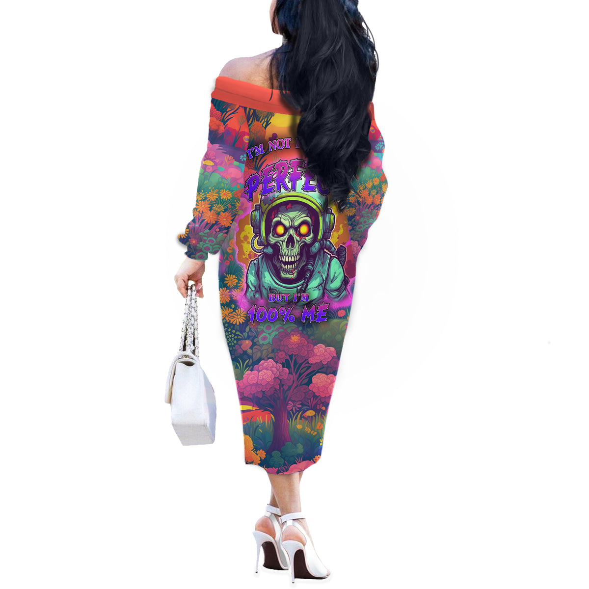 I'm Not Perfect But I'm 100% Me Off The Shoulder Long Sleeve Dress - Wonder Print Shop