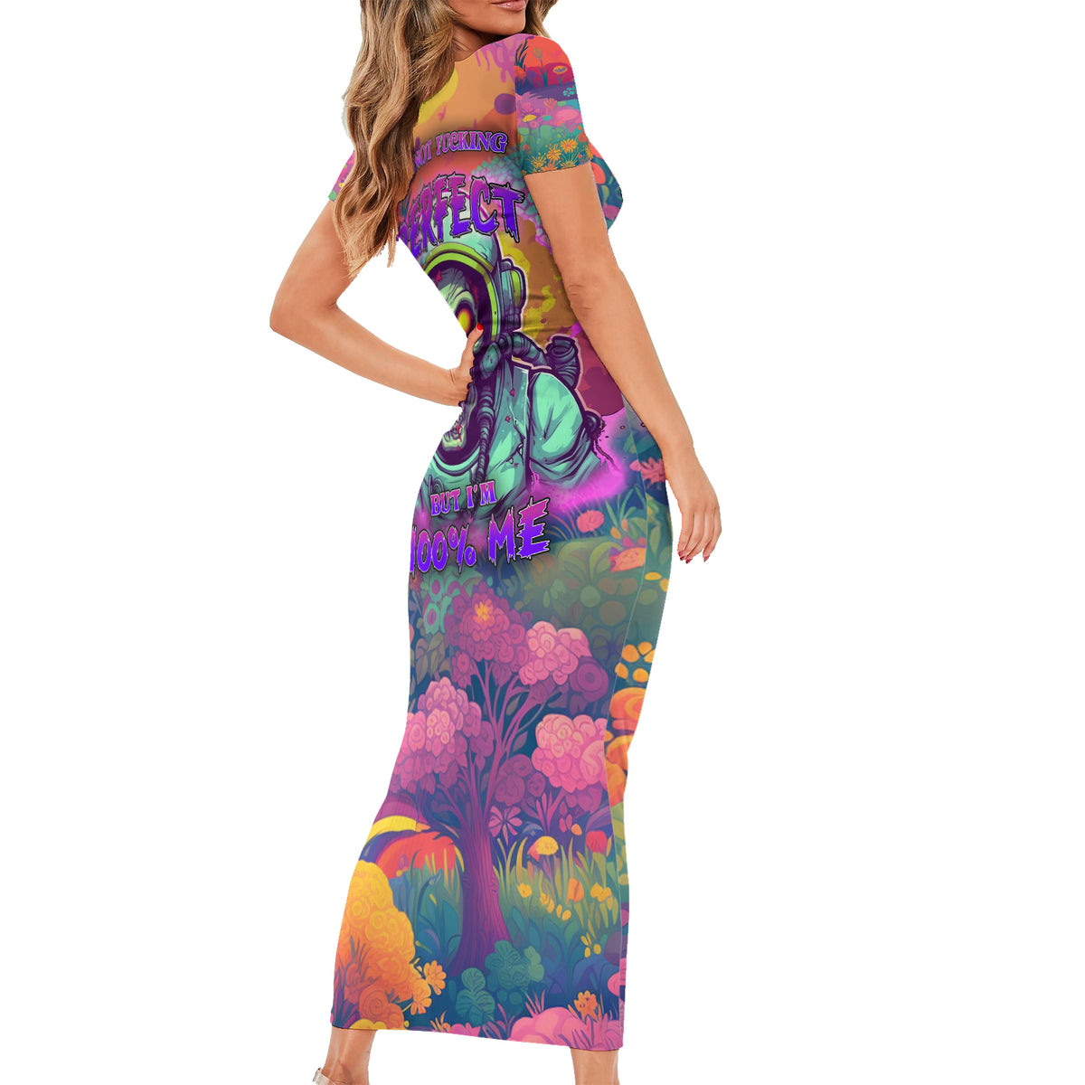 I'm Not Perfect But I'm 100% Me Short Sleeve Bodycon Dress - Wonder Print Shop
