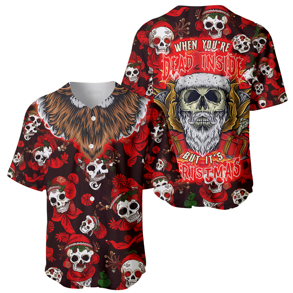 Christmas Skull Baseball Jersey When You're Dead Inside But It's Christmas - Wonder Print Shop