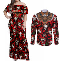 Christmas Skull Couples Matching Off Shoulder Maxi Dress and Long Sleeve Button Shirts When You're Dead Inside But It's Christmas - Wonder Print Shop