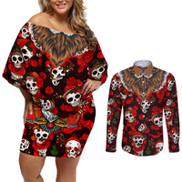 Christmas Skull Couples Matching Off Shoulder Short Dress and Long Sleeve Button Shirts When You're Dead Inside But It's Christmas - Wonder Print Shop