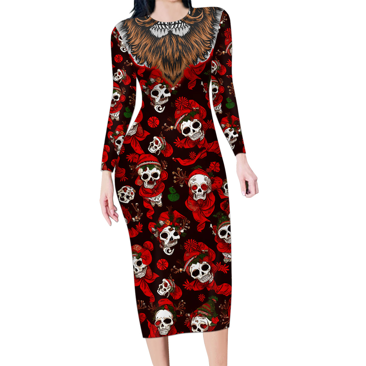 Christmas Skull Family Matching Long Sleeve Bodycon Dress and Hawaiian Shirt When You're Dead Inside But It's Christmas - Wonder Print Shop