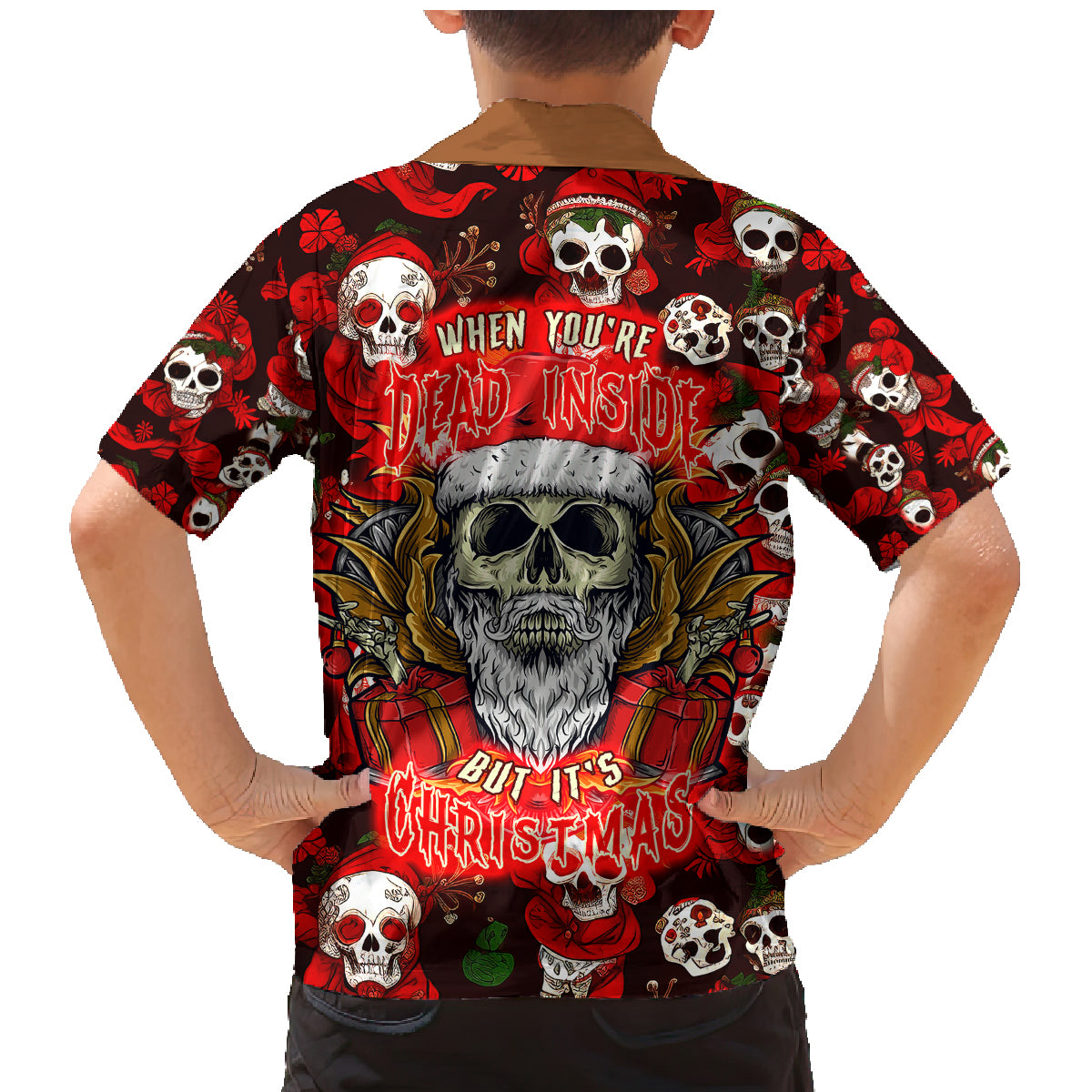 Christmas Skull Family Matching Mermaid Dress and Hawaiian Shirt When You're Dead Inside But It's Christmas - Wonder Print Shop