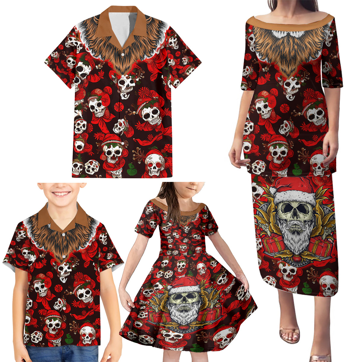 Christmas Skull Family Matching Puletasi Dress and Hawaiian Shirt When You're Dead Inside But It's Christmas - Wonder Print Shop
