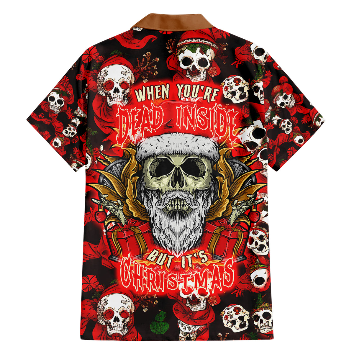 Christmas Skull Family Matching Short Sleeve Bodycon Dress and Hawaiian Shirt When You're Dead Inside But It's Christmas - Wonder Print Shop
