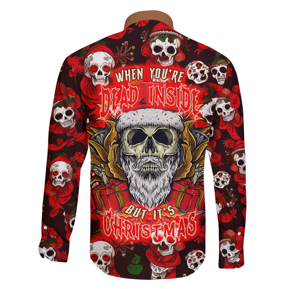 Christmas Skull Family Matching Short Sleeve Bodycon Dress and Hawaiian Shirt When You're Dead Inside But It's Christmas - Wonder Print Shop