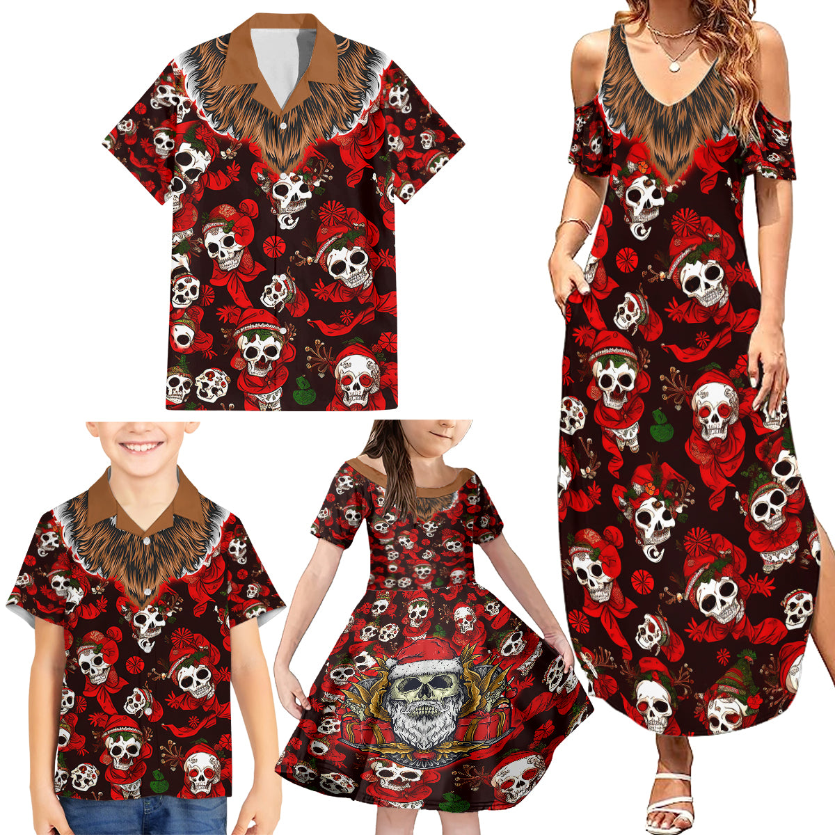 Christmas Skull Family Matching Summer Maxi Dress and Hawaiian Shirt When You're Dead Inside But It's Christmas - Wonder Print Shop