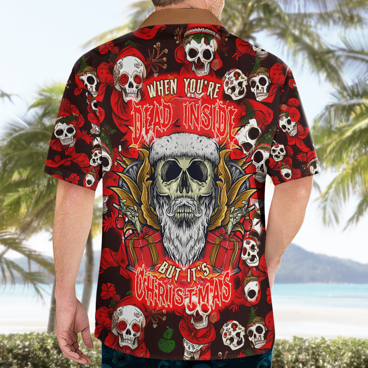 Christmas Skull Hawaiian Shirt When You're Dead Inside But It's Christmas - Wonder Print Shop