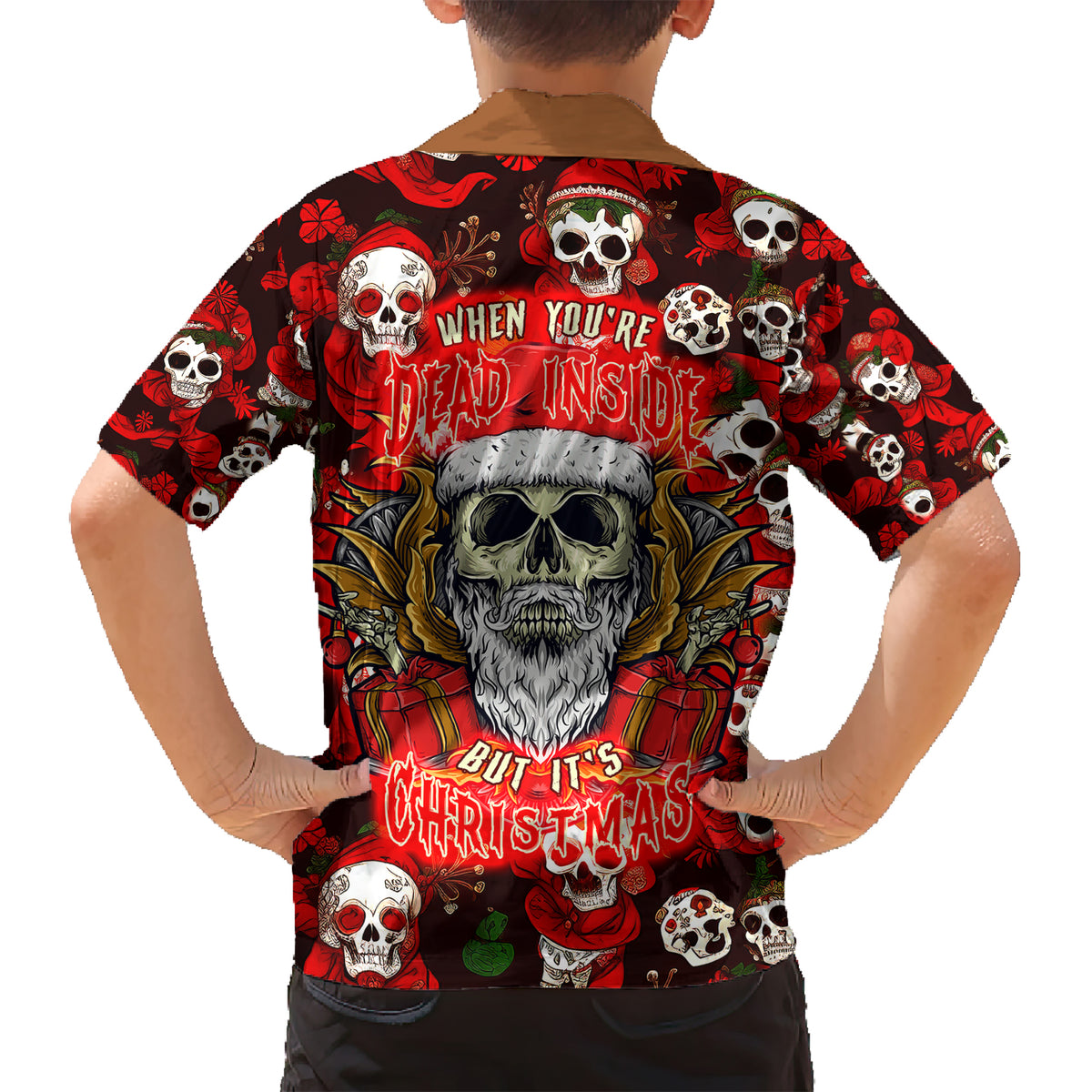 Christmas Skull Hawaiian Shirt When You're Dead Inside But It's Christmas - Wonder Print Shop