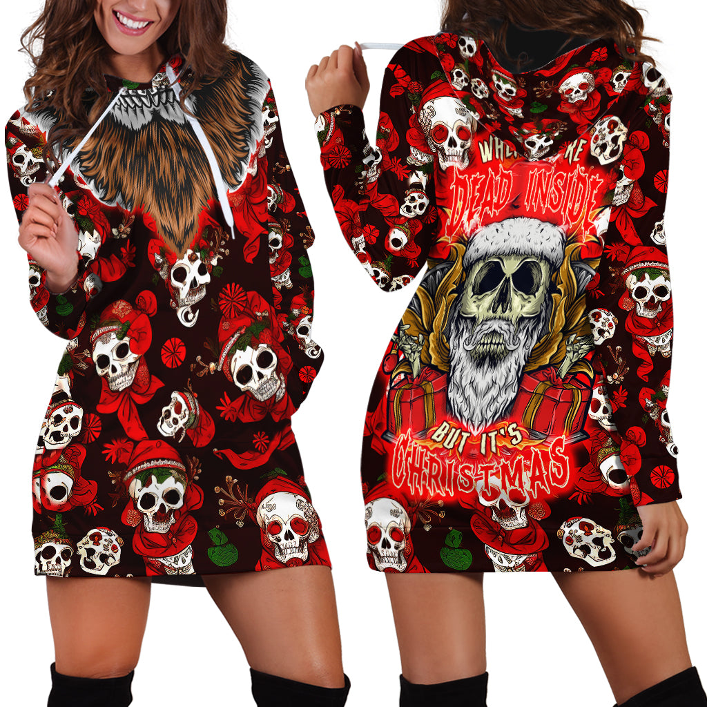 Christmas Skull Hoodie Dress When You're Dead Inside But It's Christmas - Wonder Print Shop