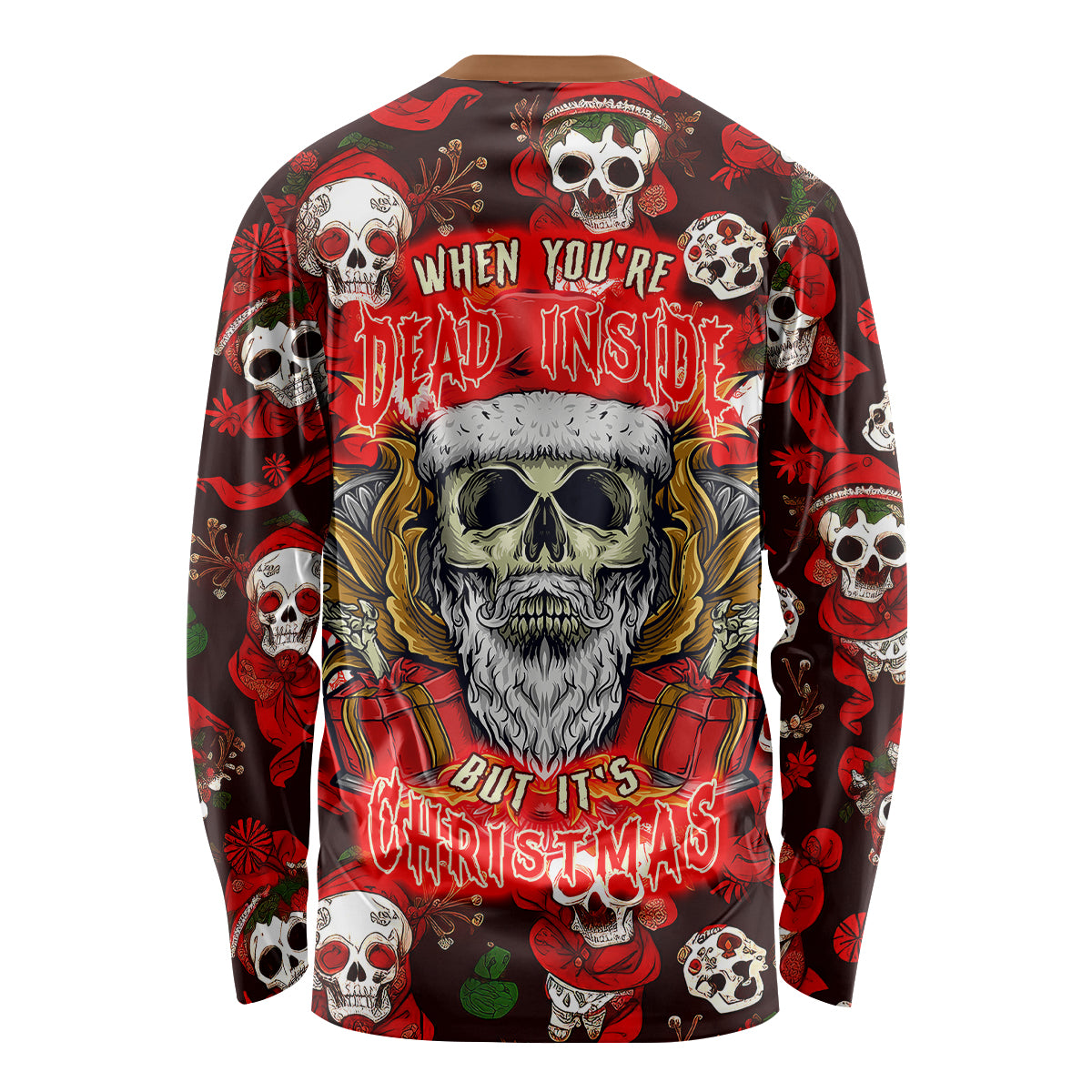Christmas Skull Long Sleeve Shirt When You're Dead Inside But It's Christmas - Wonder Print Shop