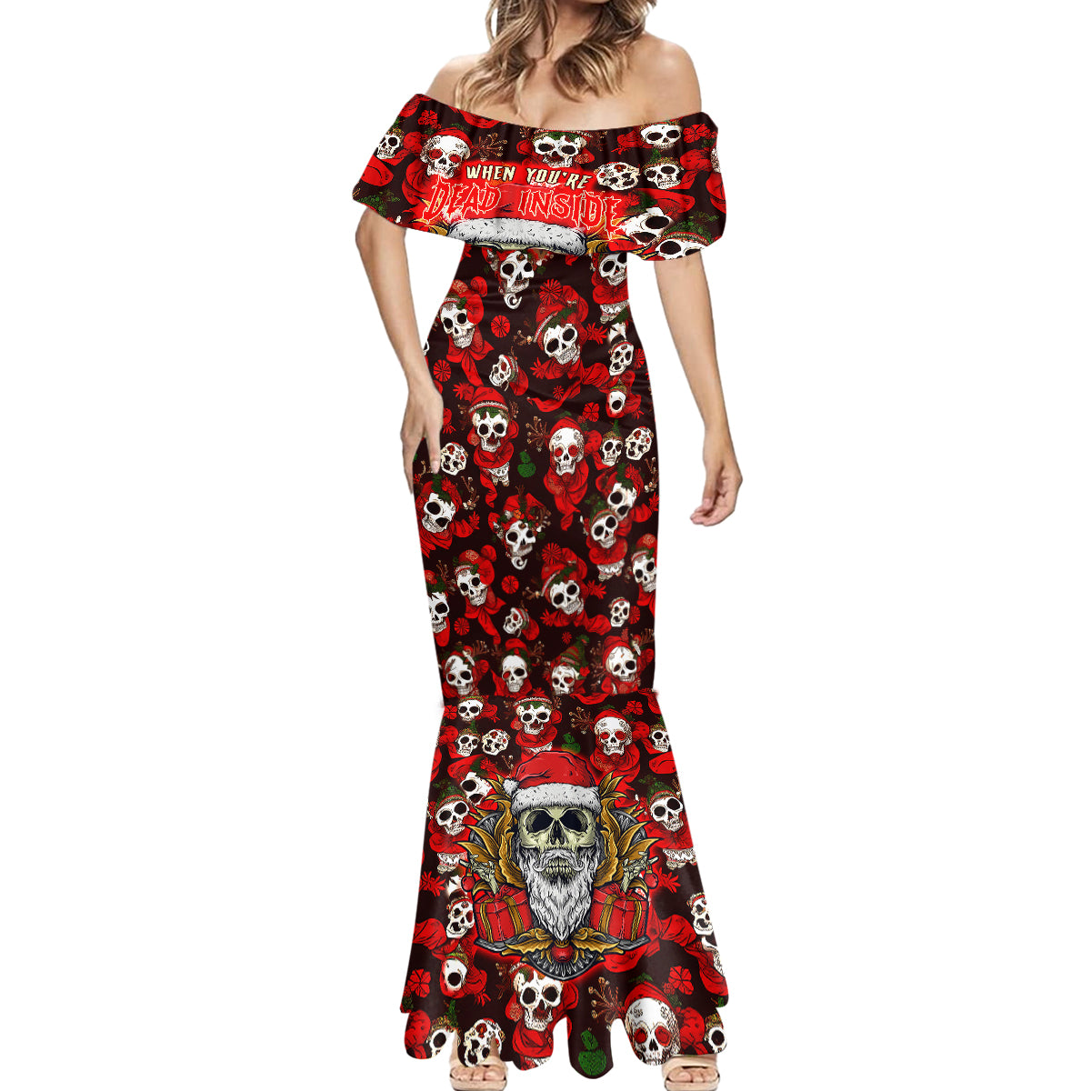Christmas Skull Mermaid Dress When You're Dead Inside But It's Christmas - Wonder Print Shop