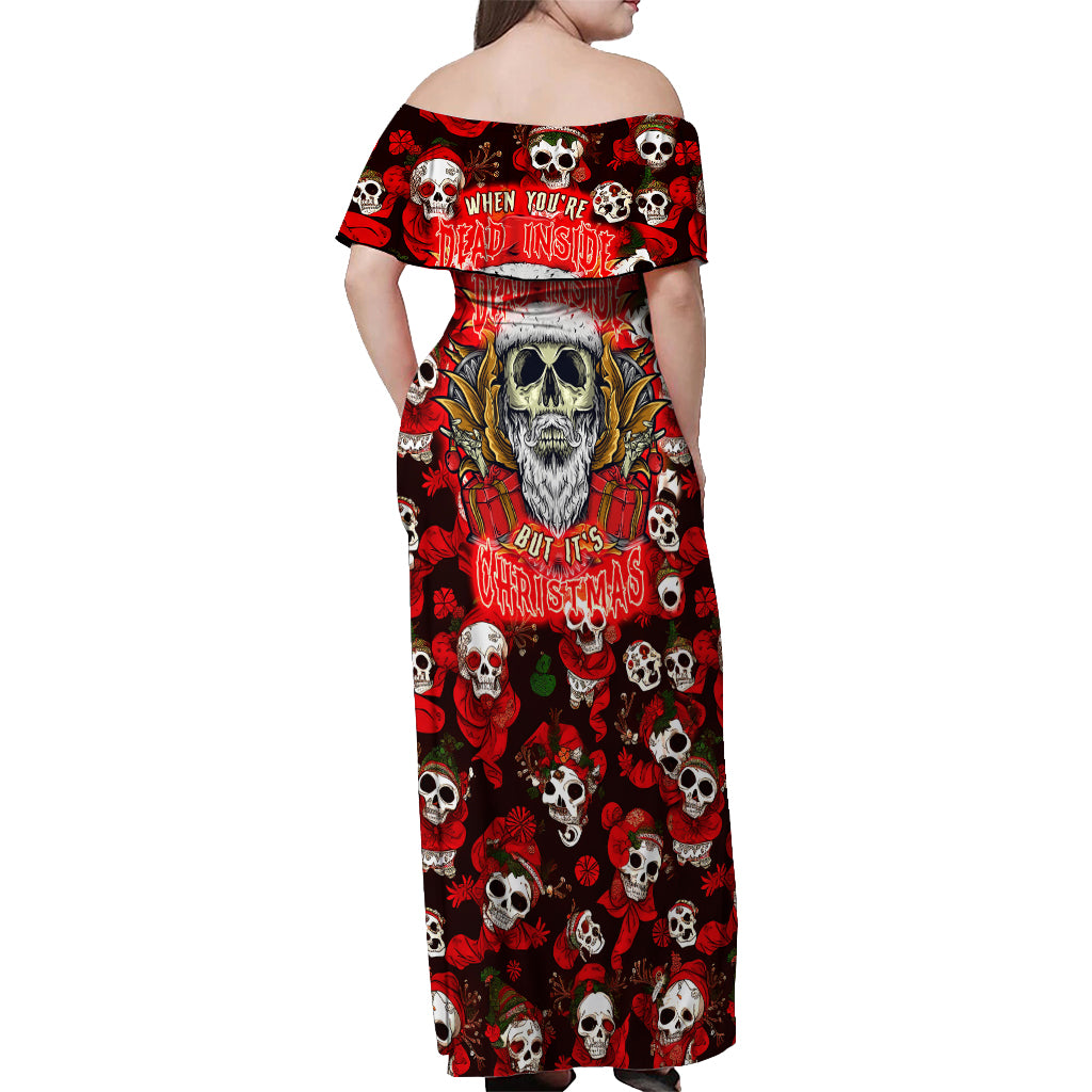 Christmas Skull Off Shoulder Maxi Dress When You're Dead Inside But It's Christmas - Wonder Print Shop