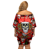 Christmas Skull Off Shoulder Short Dress When You're Dead Inside But It's Christmas - Wonder Print Shop