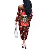 Christmas Skull Off The Shoulder Long Sleeve Dress When You're Dead Inside But It's Christmas - Wonder Print Shop
