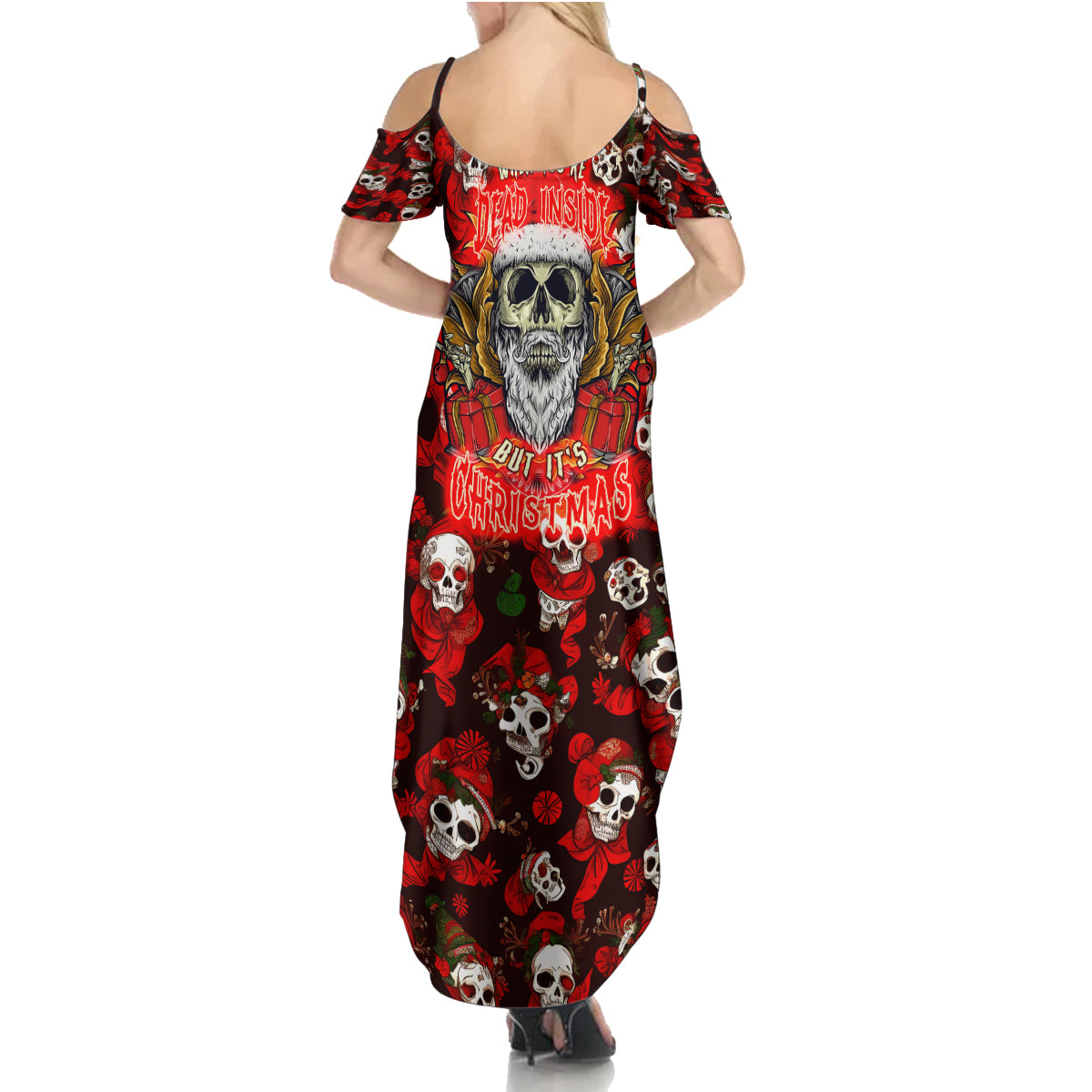 Christmas Skull Summer Maxi Dress When You're Dead Inside But It's Christmas - Wonder Print Shop