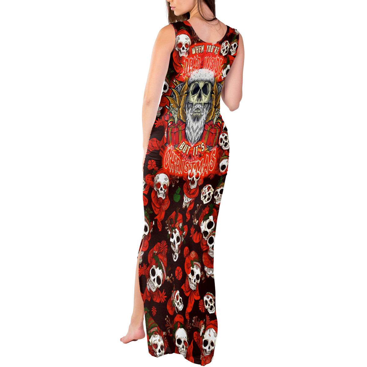 Christmas Skull Tank Maxi Dress When You're Dead Inside But It's Christmas - Wonder Print Shop