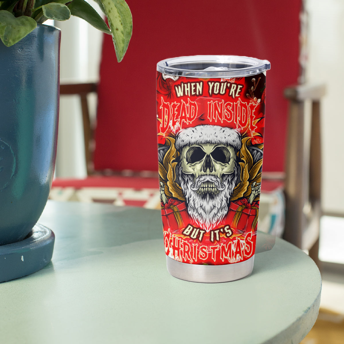 Christmas Skull Tumbler Cup When You're Dead Inside But It's Christmas - Wonder Print Shop