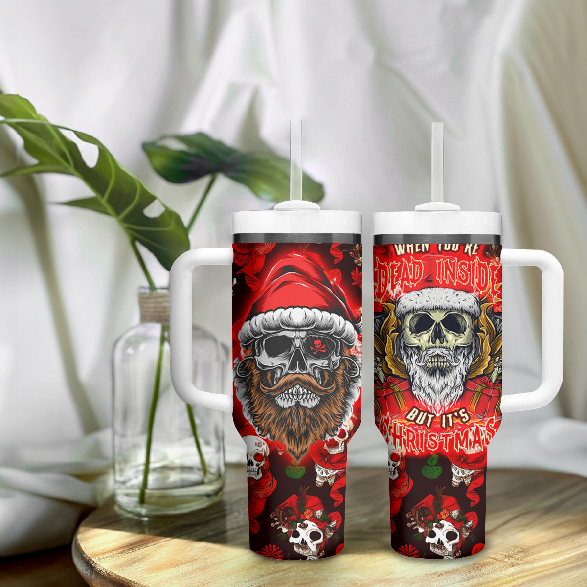Christmas Skull Tumbler With Handle When You're Dead Inside But It's Christmas - Wonder Print Shop