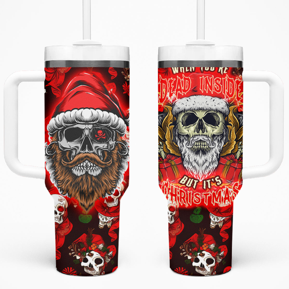 Christmas Skull Tumbler With Handle When You're Dead Inside But It's Christmas - Wonder Print Shop
