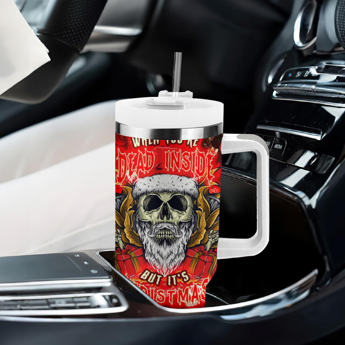 Christmas Skull Tumbler With Handle When You're Dead Inside But It's Christmas - Wonder Print Shop