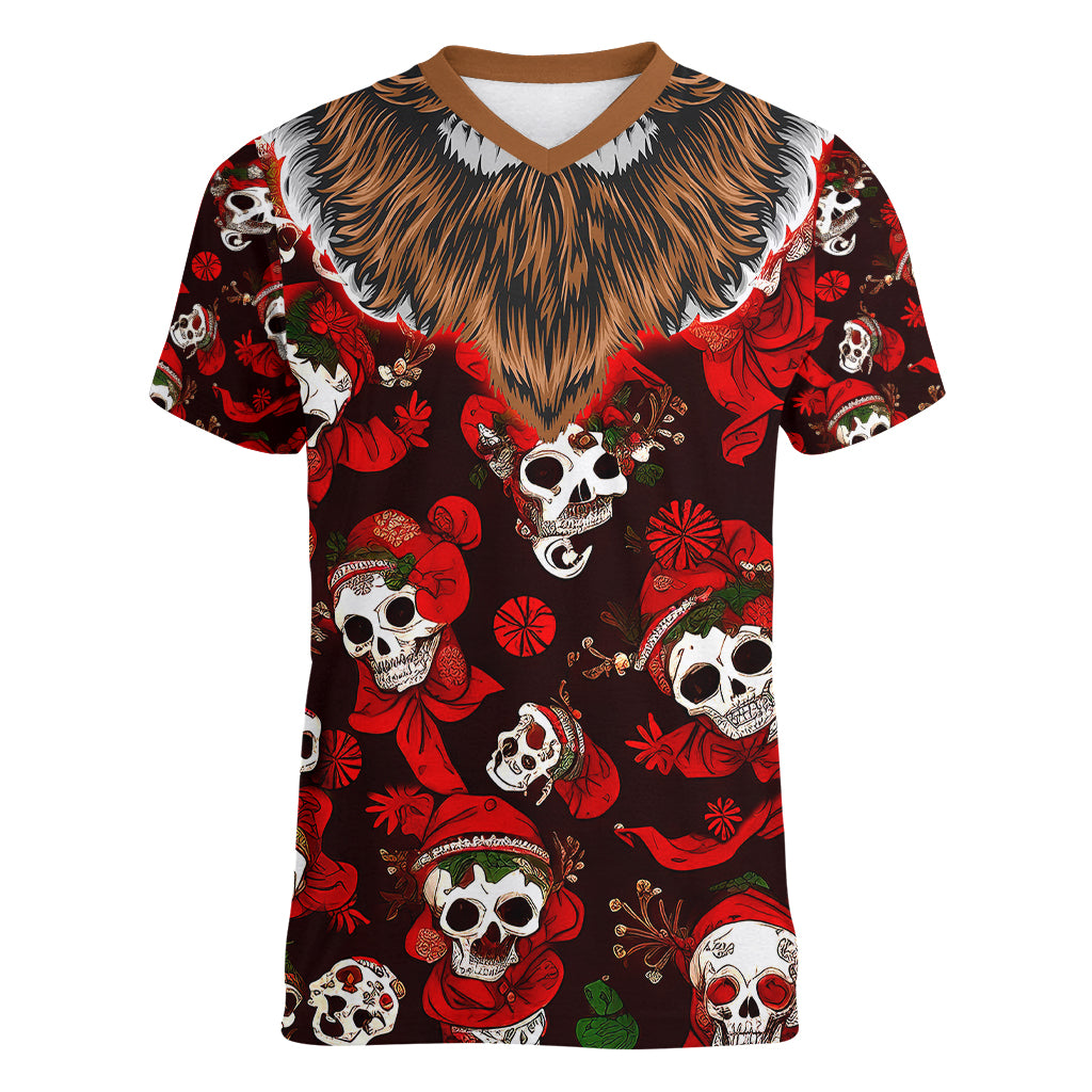 Christmas Skull Women V Neck T Shirt When You're Dead Inside But It's Christmas - Wonder Print Shop