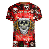 Christmas Skull Women V Neck T Shirt When You're Dead Inside But It's Christmas - Wonder Print Shop