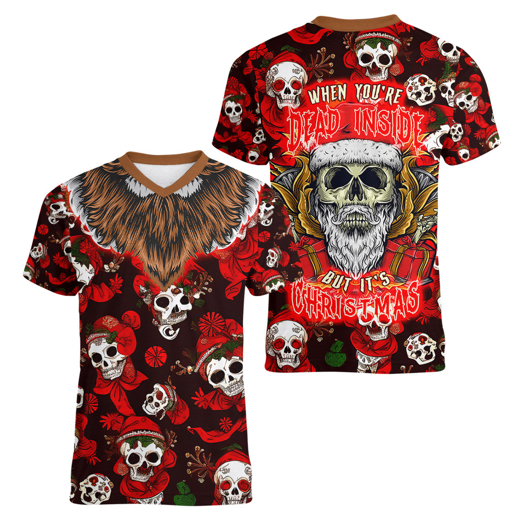 Christmas Skull Women V Neck T Shirt When You're Dead Inside But It's Christmas - Wonder Print Shop