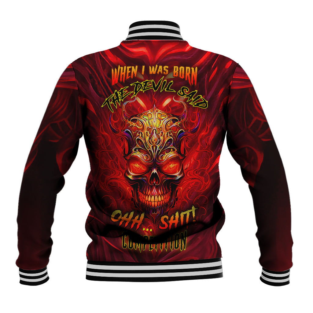 When Is Was Born The Devil Baseball Jacket - Wonder Print Shop
