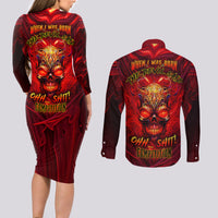 When Is Was Born The Devil Couples Matching Long Sleeve Bodycon Dress and Long Sleeve Button Shirts - Wonder Print Shop