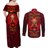 When Is Was Born The Devil Couples Matching Off Shoulder Maxi Dress and Long Sleeve Button Shirts - Wonder Print Shop