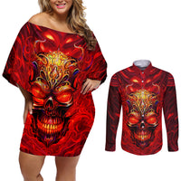 When Is Was Born The Devil Couples Matching Off Shoulder Short Dress and Long Sleeve Button Shirts - Wonder Print Shop