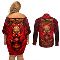 When Is Was Born The Devil Couples Matching Off Shoulder Short Dress and Long Sleeve Button Shirts - Wonder Print Shop