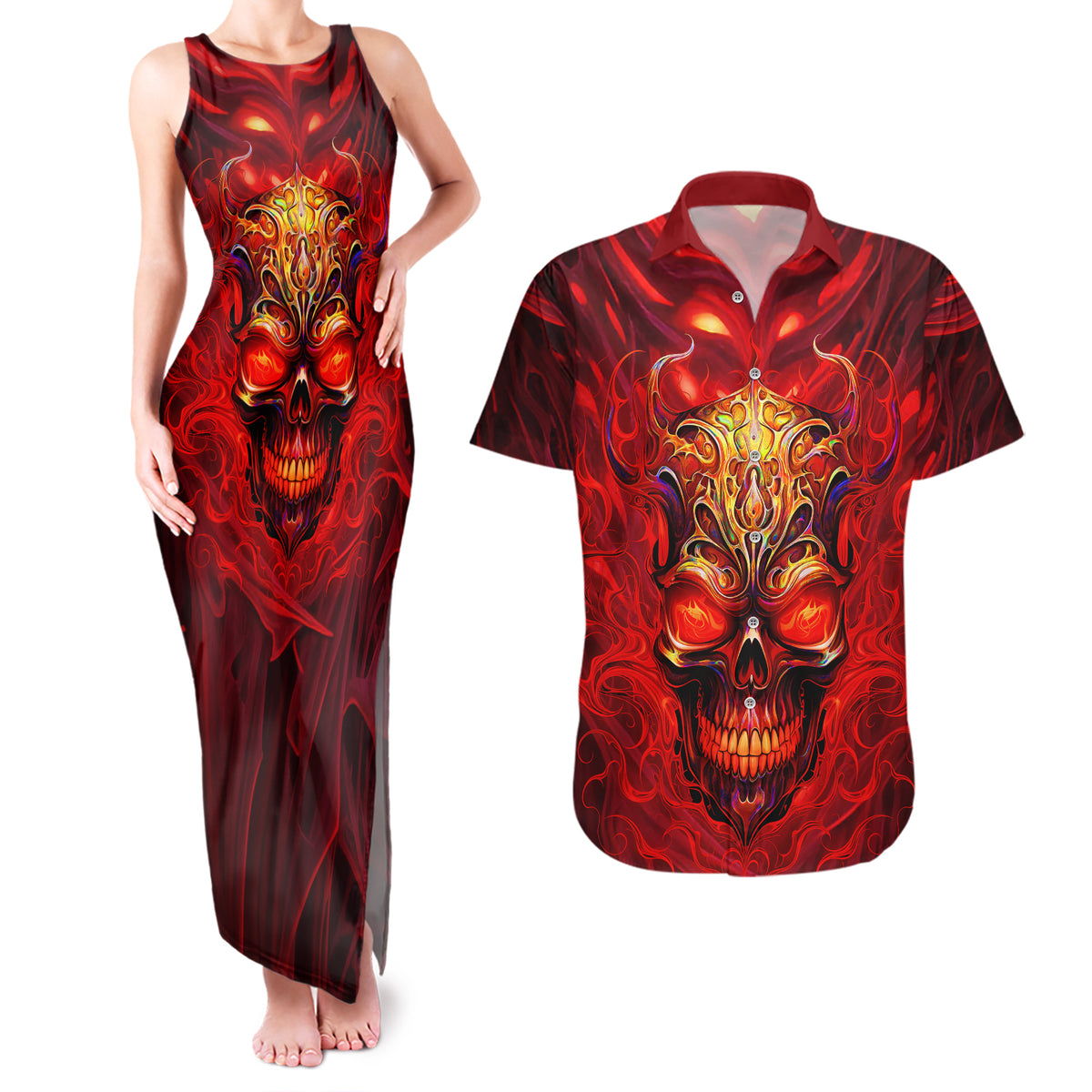When Is Was Born The Devil Couples Matching Tank Maxi Dress and Hawaiian Shirt - Wonder Print Shop