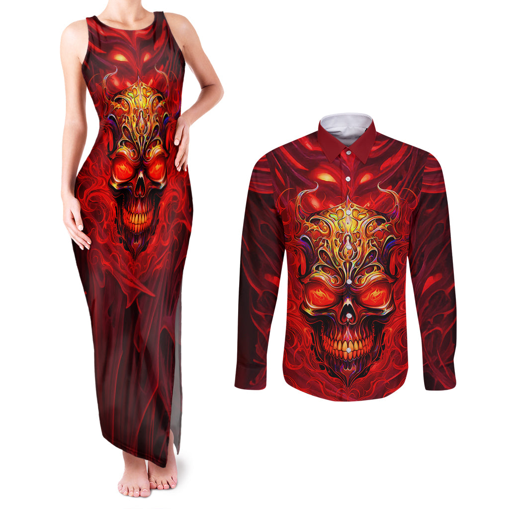 When Is Was Born The Devil Couples Matching Tank Maxi Dress and Long Sleeve Button Shirts - Wonder Print Shop