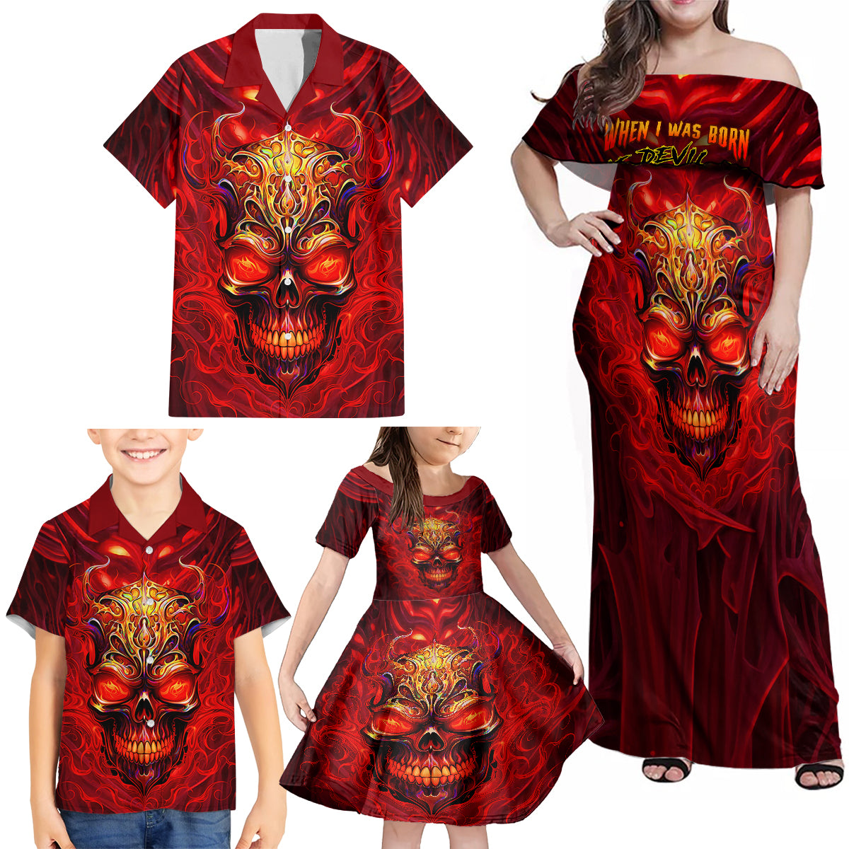 When Is Was Born The Devil Family Matching Off Shoulder Maxi Dress and Hawaiian Shirt - Wonder Print Shop