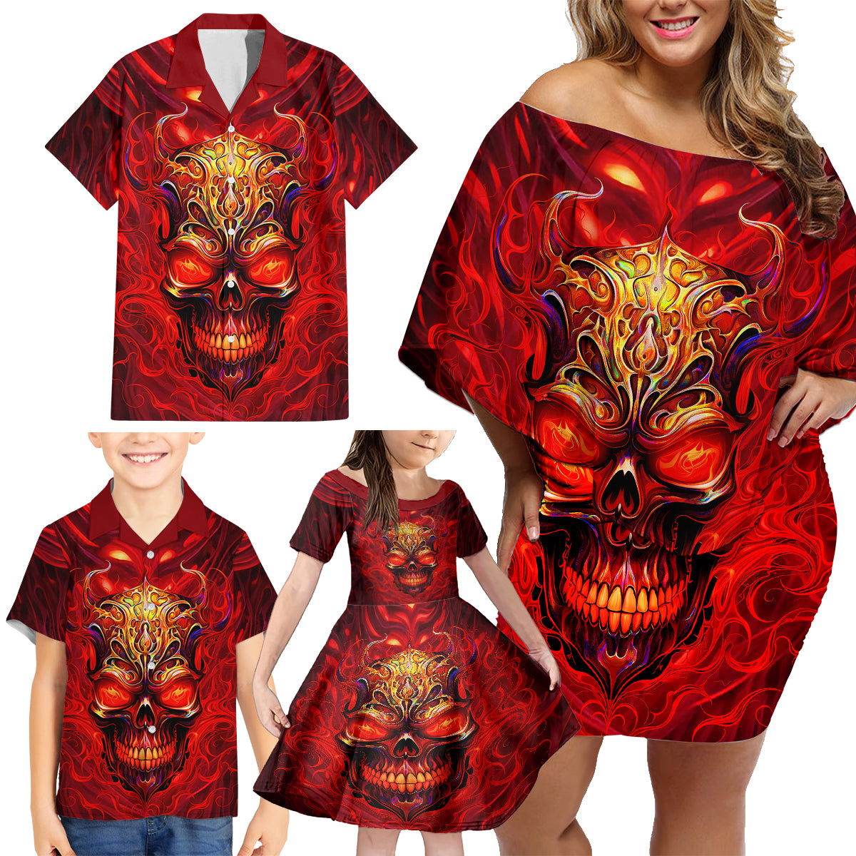 When Is Was Born The Devil Family Matching Off Shoulder Short Dress and Hawaiian Shirt - Wonder Print Shop