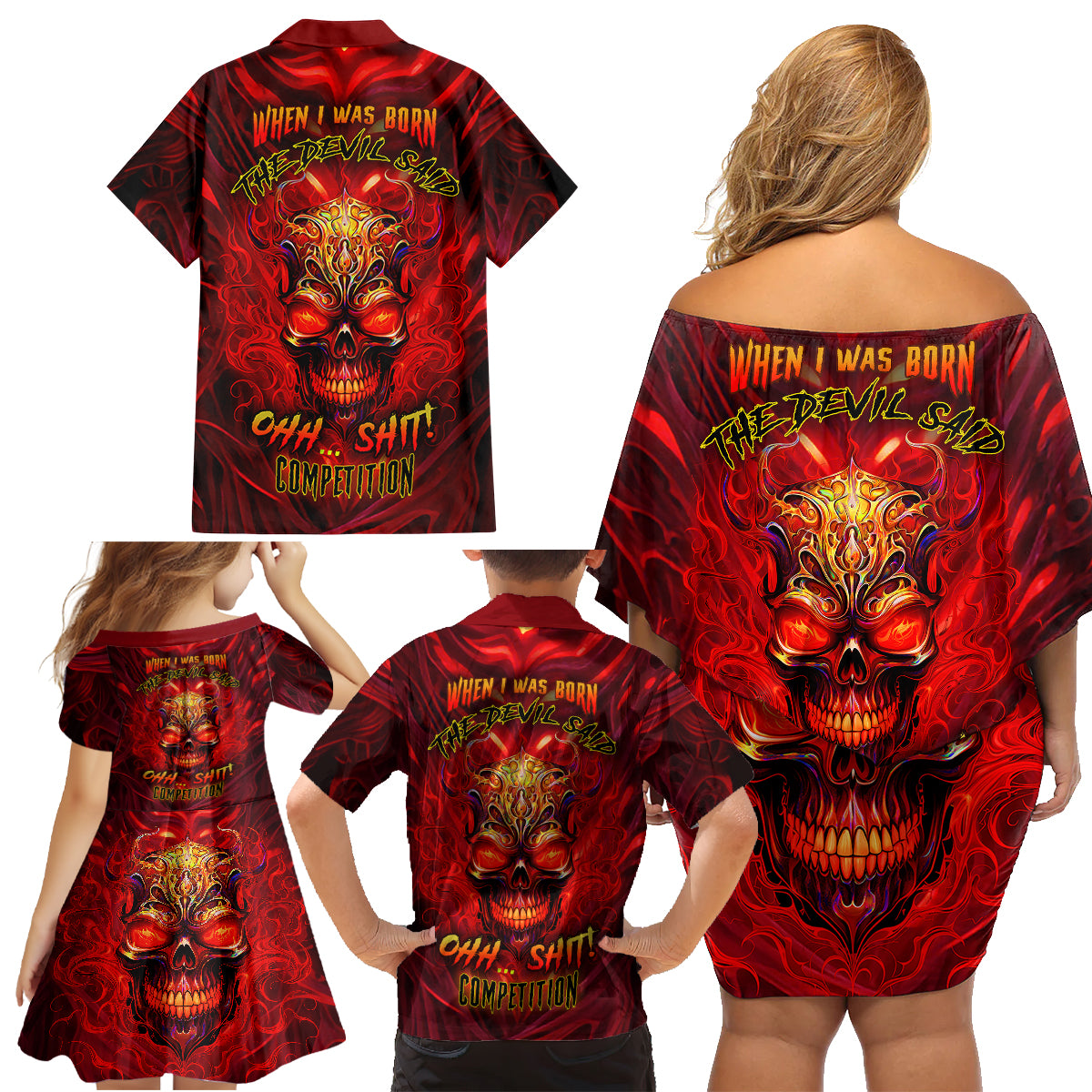 When Is Was Born The Devil Family Matching Off Shoulder Short Dress and Hawaiian Shirt - Wonder Print Shop