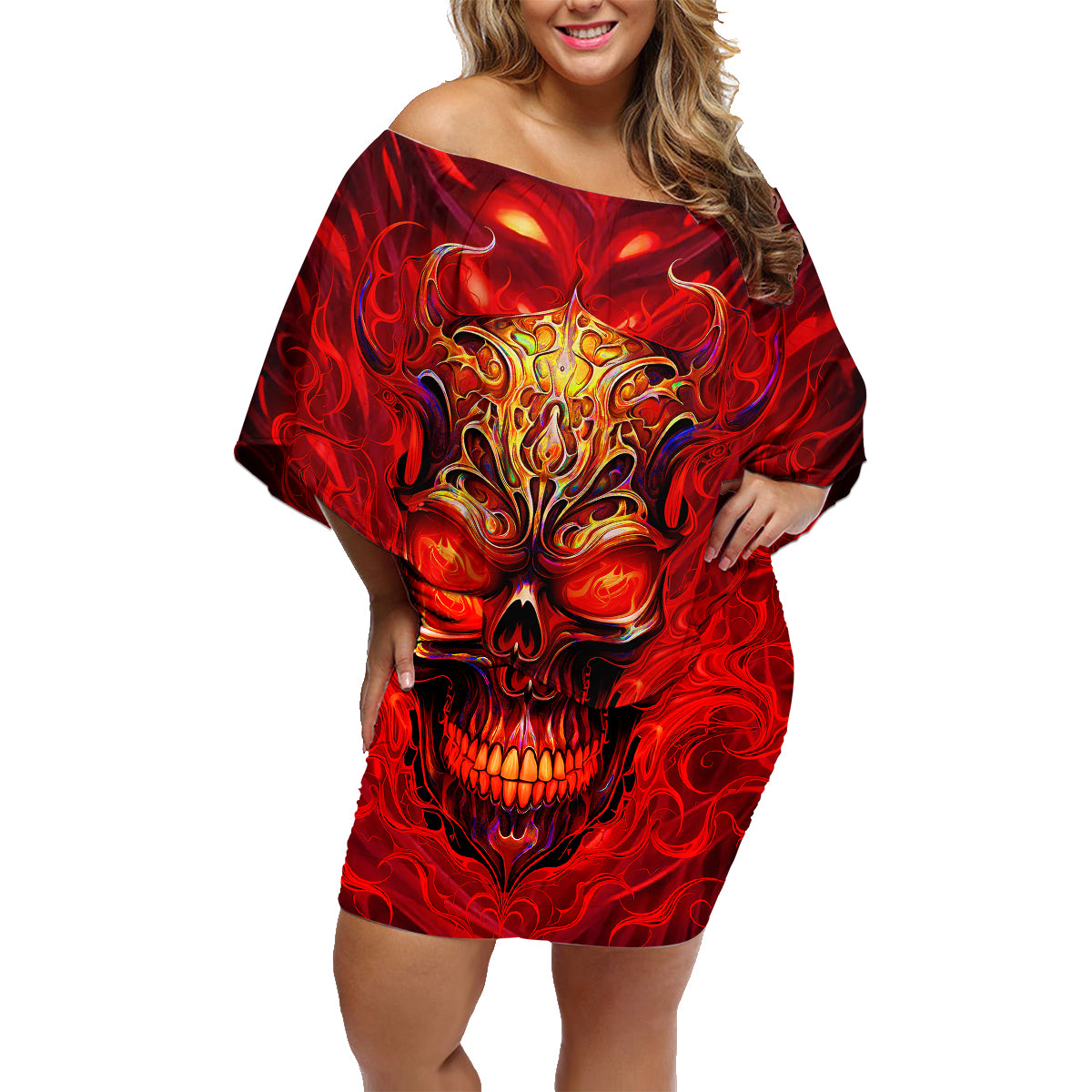 When Is Was Born The Devil Family Matching Off Shoulder Short Dress and Hawaiian Shirt - Wonder Print Shop