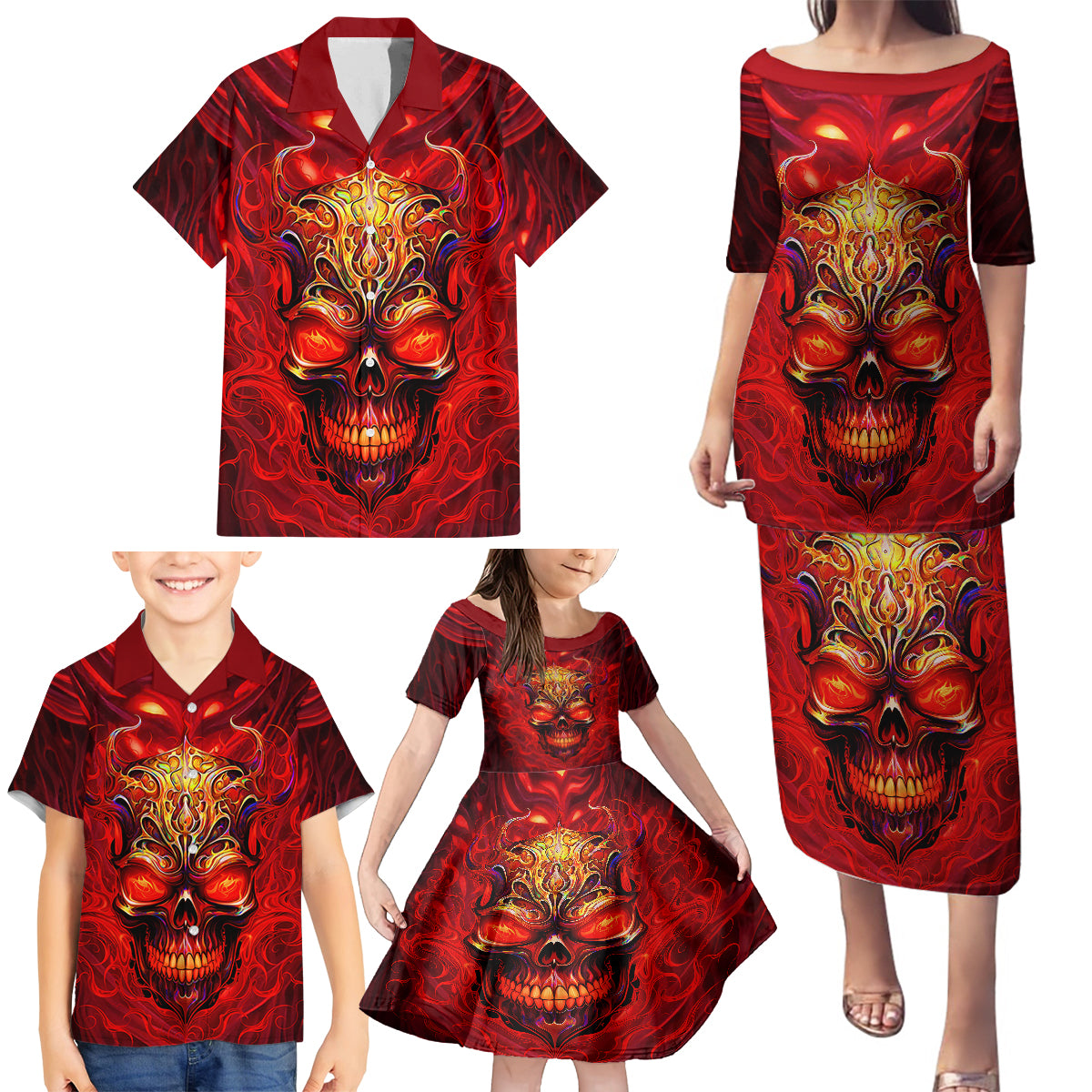 When Is Was Born The Devil Family Matching Puletasi Dress and Hawaiian Shirt - Wonder Print Shop